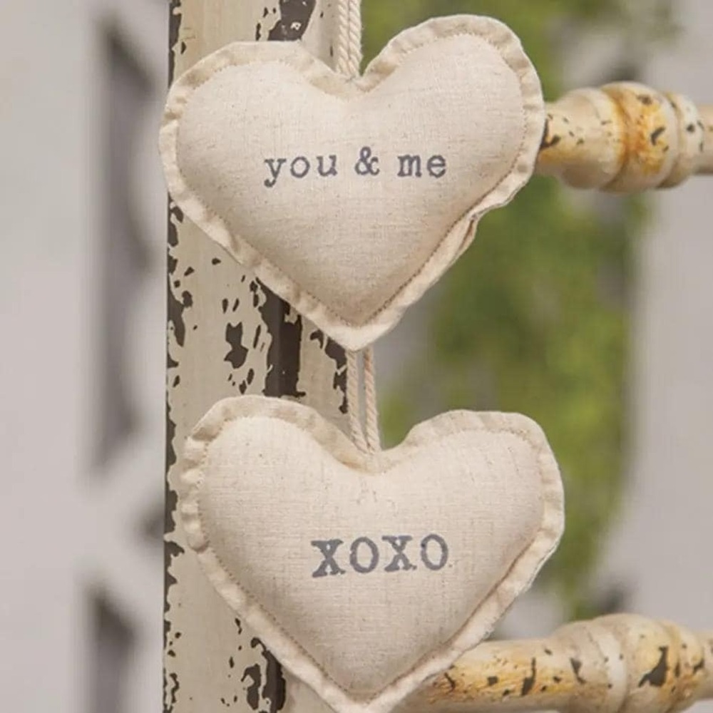 Fabric Heart Ornaments You & Me XOXO Set Primitive Farmhouse Decor